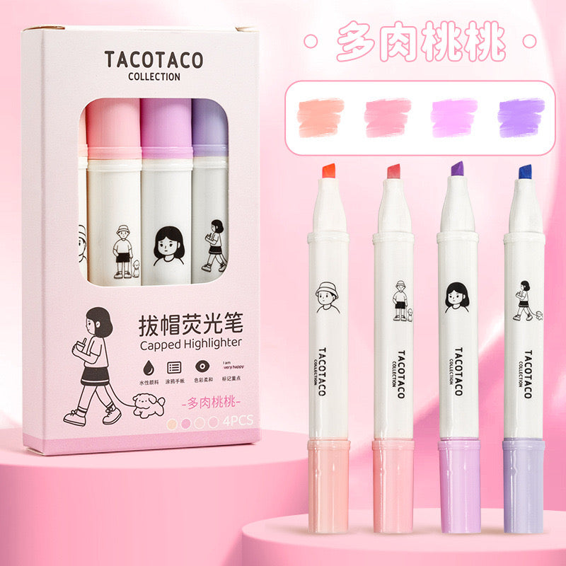 Stationery - TacoTaco Capped Highlighter 4pcs Pink Set - Goodie Goodie