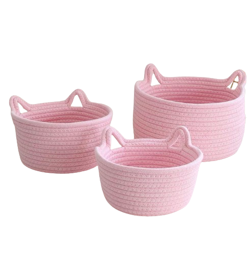 Goodiebag Cat Ear Woven Storage Basket Pink Small Size  18*10cm